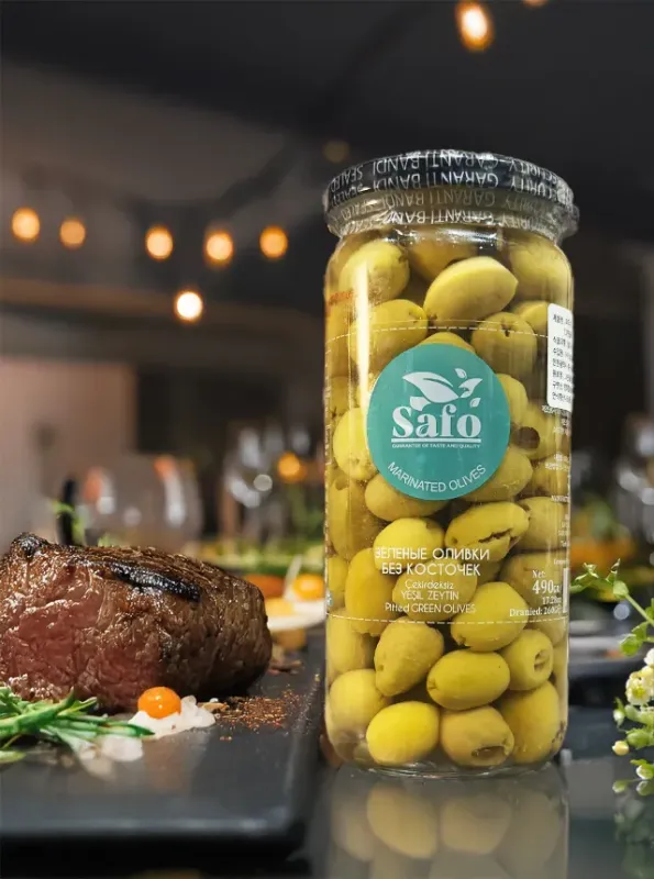 "SAFO" Зеленые оливки без косточек 490gr