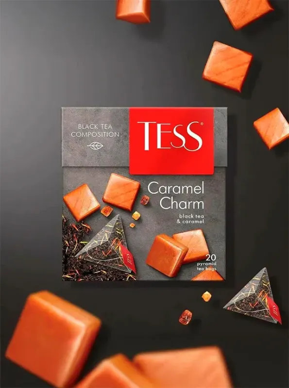 "TESS" Черный чай CARAMEL CHARM с ароматом и кусочками карамели 20pcs