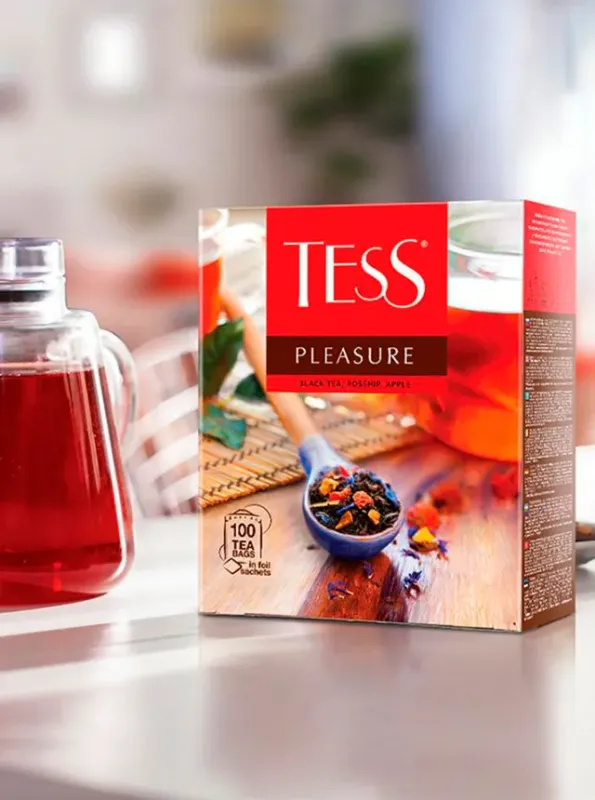 "TESS" Черный чай PLEASURE с шиповником и яблоком 100pcs