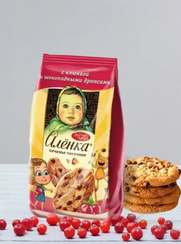 "АЛЁНКА" Печенье песочное с клюквой и шоколадными дропсами, 140gr