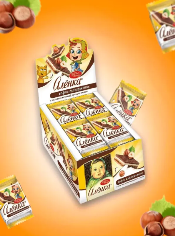 "АЛЁНКА" Вафли глазированные с молочной начинкой, орехами и какао 400gr